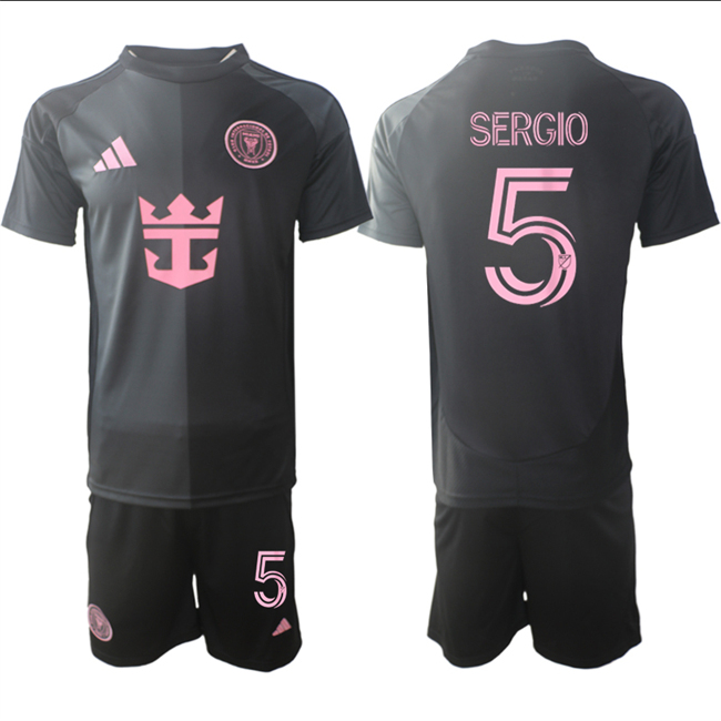 Men's Inter Miami CF #5 sergio  2025 Black Away Soccer Jersey Suit